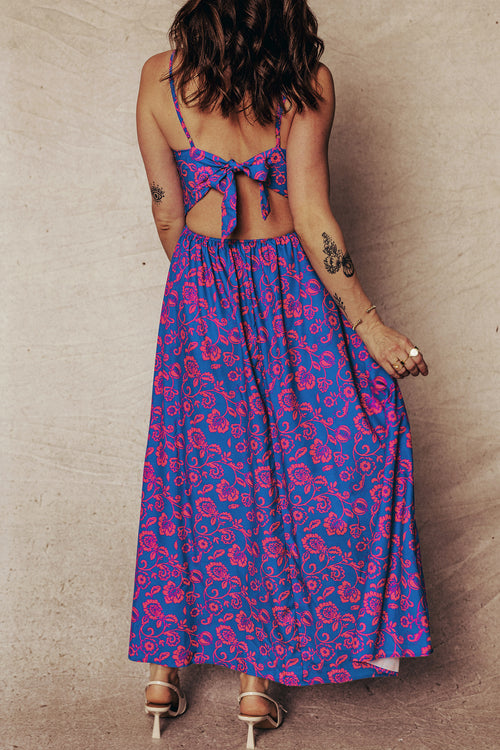 Azure Nights Blue & Pink Tie-Back Floral Maxi Dress — genuine garment reference photo; supplier-LC6127421-P520