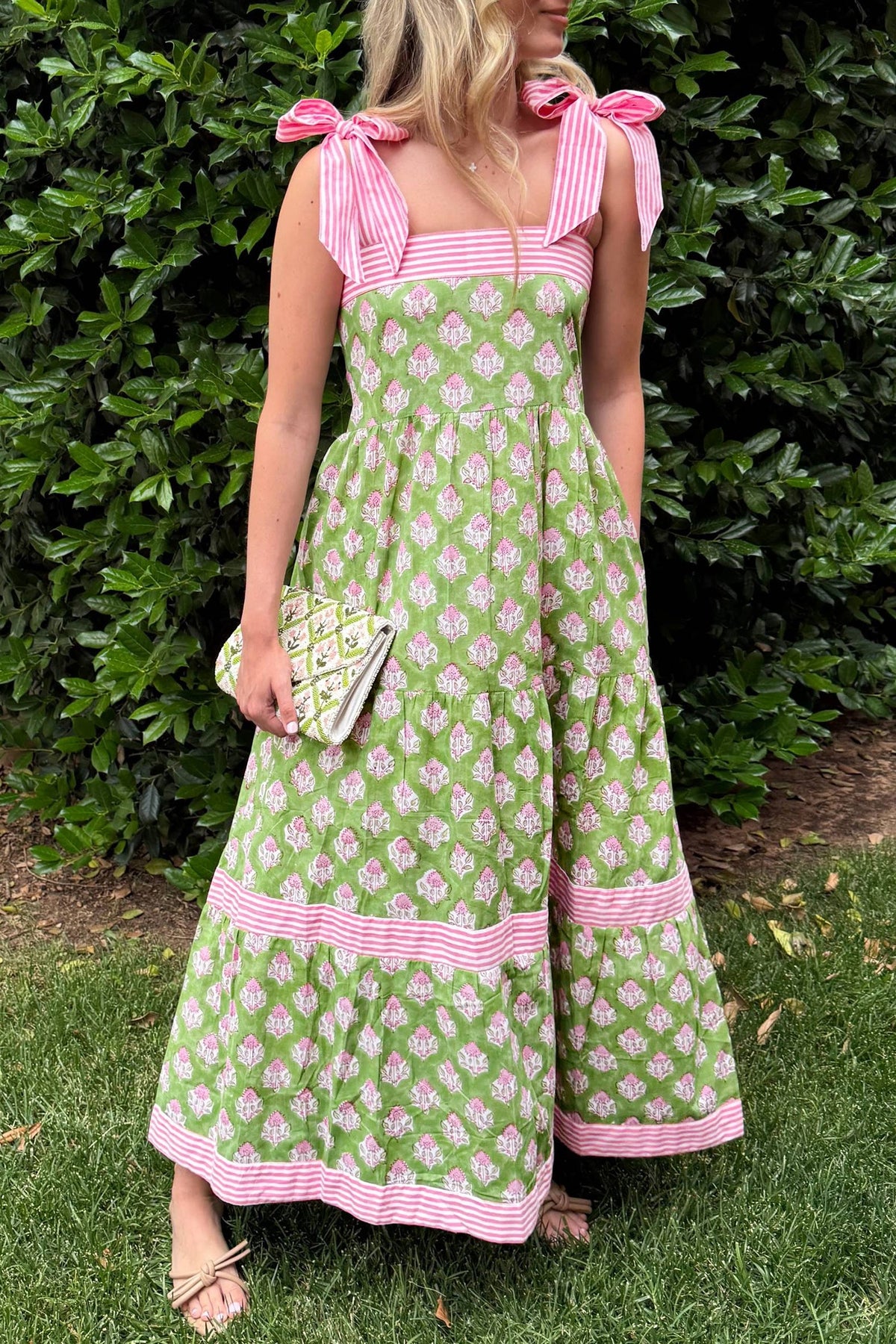 Jardín Green Floral Tie-Strap Maxi Dress