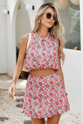 Rosalie Pink Floral Crop Top & Mini Skirt Set — genuine garment reference photo; supplier-LC631152-P1020