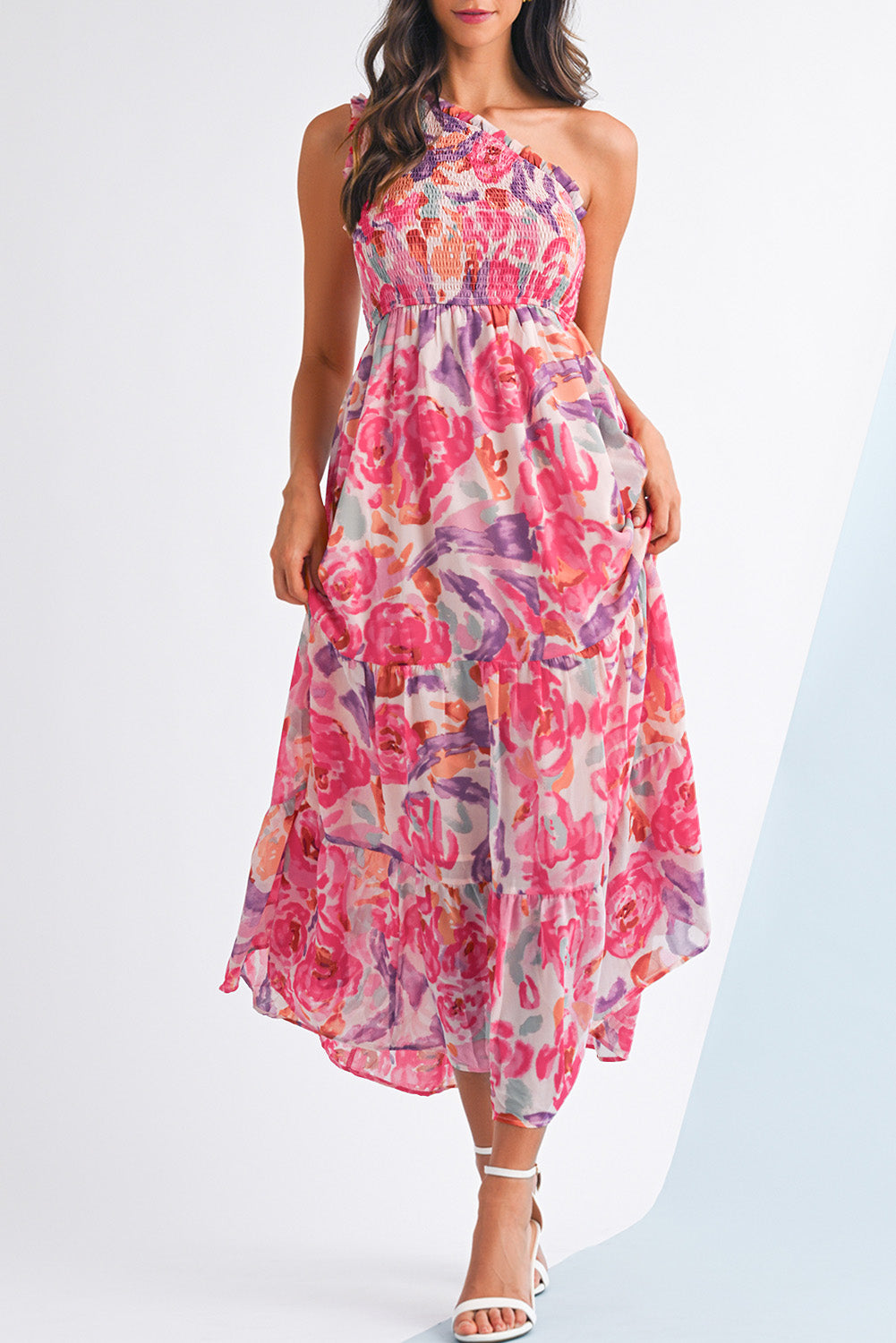 Sunset Bloom One-Shoulder Floral Maxi Dress — genuine garment reference photo; supplier-LC6122433-P1020
