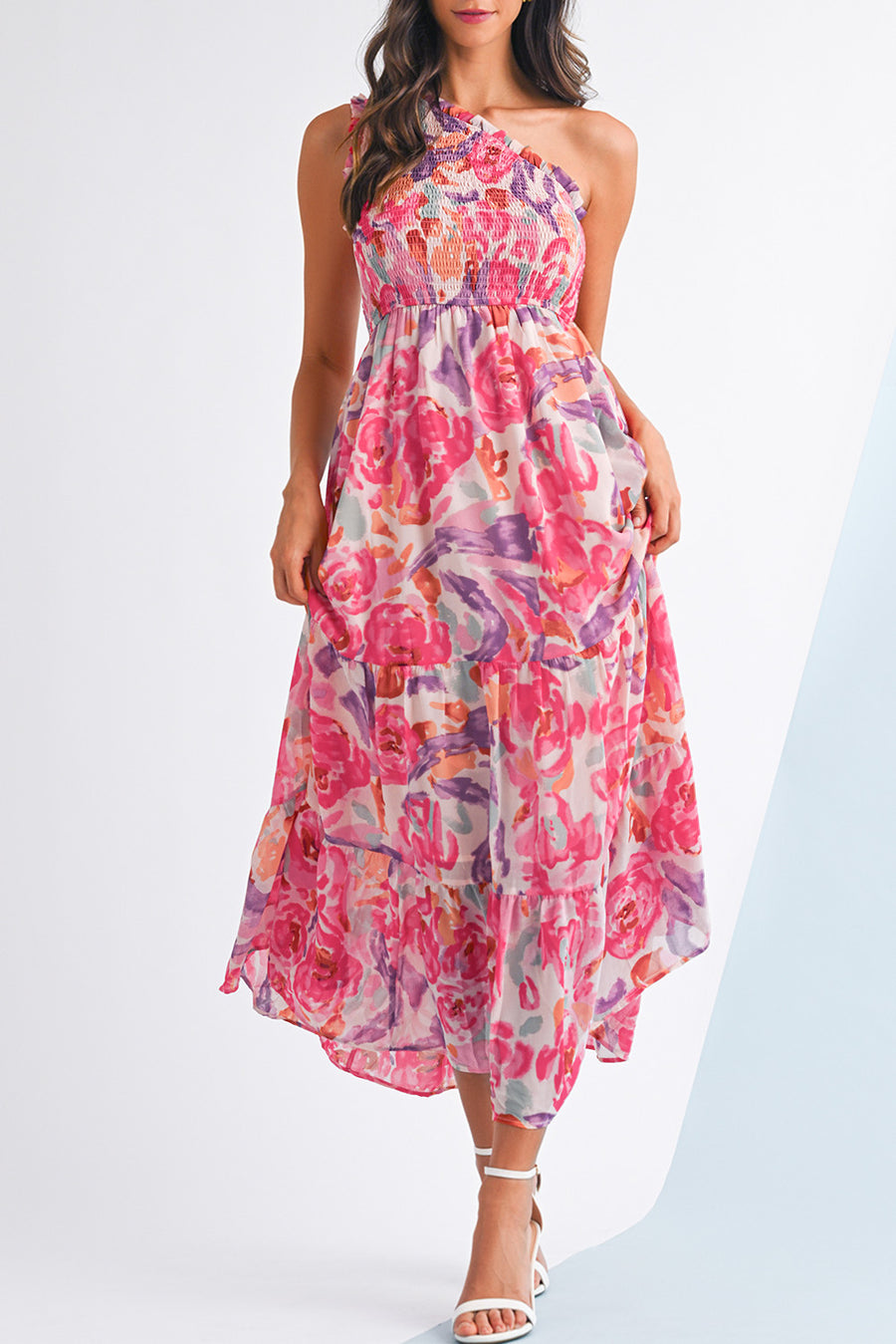Sunset Bloom One-Shoulder Floral Maxi Dress