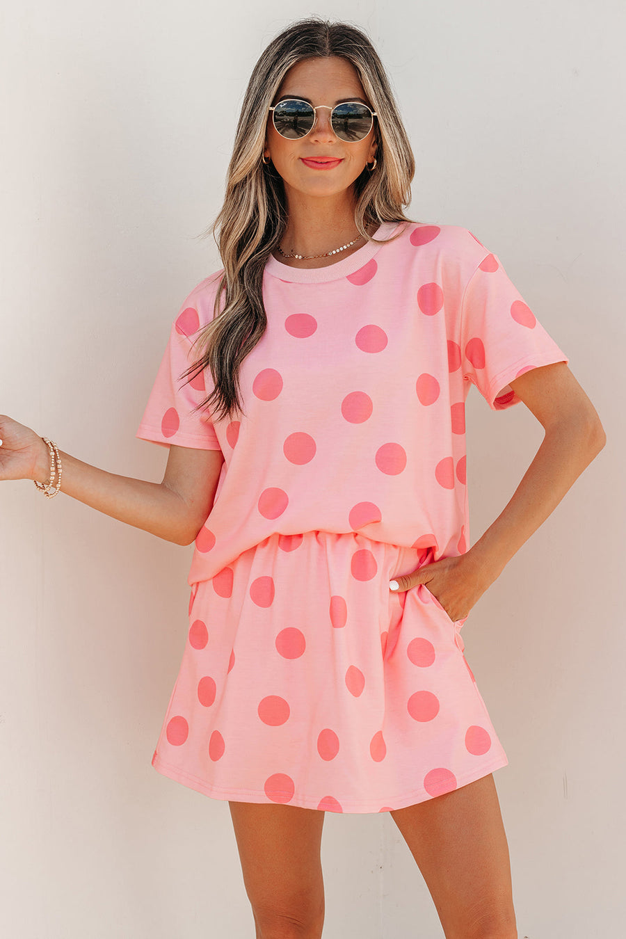 Candy Dot Pink Polka-Dot Top & Skort Set
